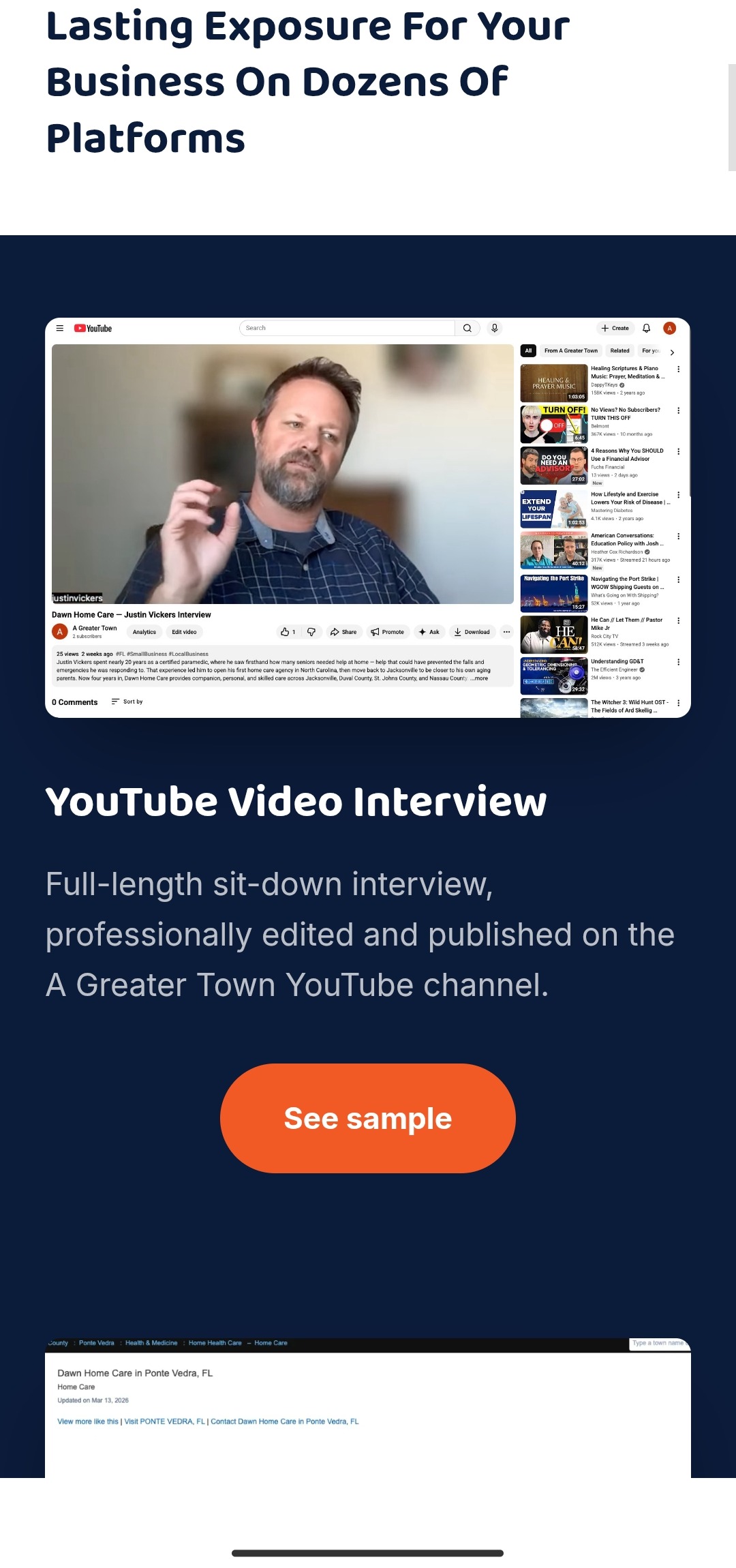 Small Business Talks YouTube video interview example embedded on the page