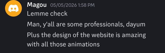 Discord message praising the website design and animations
